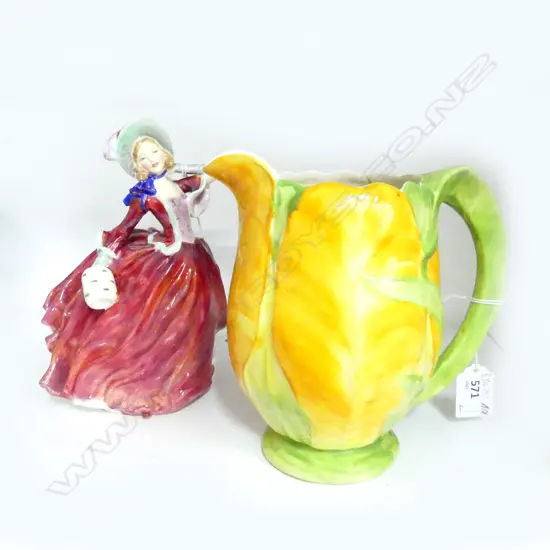 THOMAS HUGHES & SON DECO FLOWER BUD JUG (H.170mm) & ROYAL DOULTON AUTUM BREEZES FIGURINE, H.170mm
