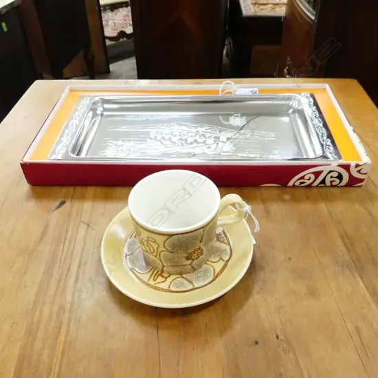 CROWN LYNN 70S 'EARTHSTONE' C/S & ORIG BOXED PLATED  SANDWICH DISH 'WORLD ROWING CHAMPIONSHIPS LAKE KARAPIRO 1978' NEVER