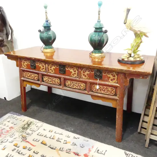 LG RED PAINTED ORIENTAL CONSOLE TABLE 1870x690x850mm