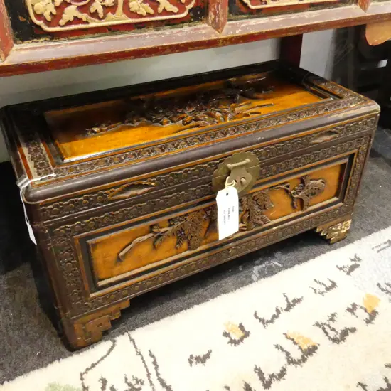 SMALL CAMPHOR WOOD CARVED BOX L700MM