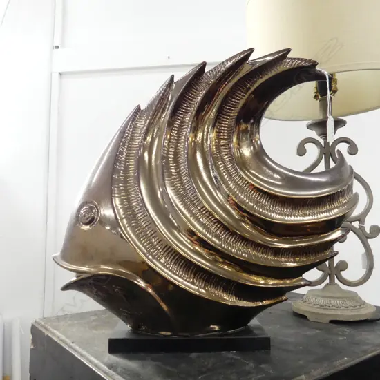 GOLD CERAMIC FISH SCULPTURE H.445mm repairs