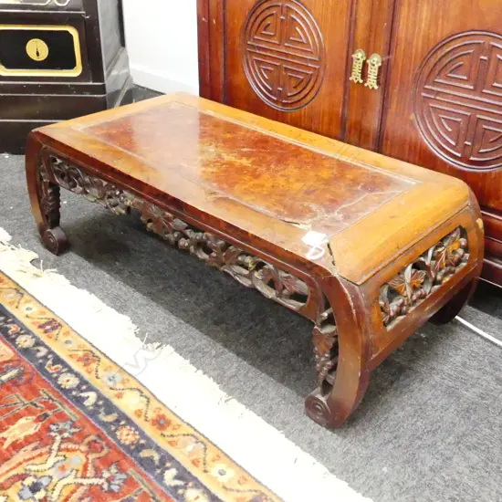 ORIENTAL CARVED WOODEN LOW TABLE - FAULTS W.820mm