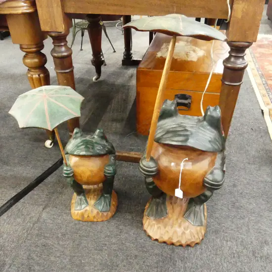 2 CARVED WOODEN FROGS H.500mm
