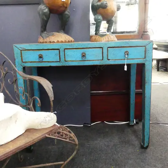 BLUE PAINTED ORIENTAL CONSOLE TABLE