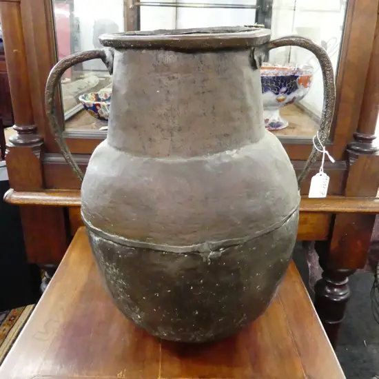 LARGE TWO HANDLED COPPER EWER H. 415mm