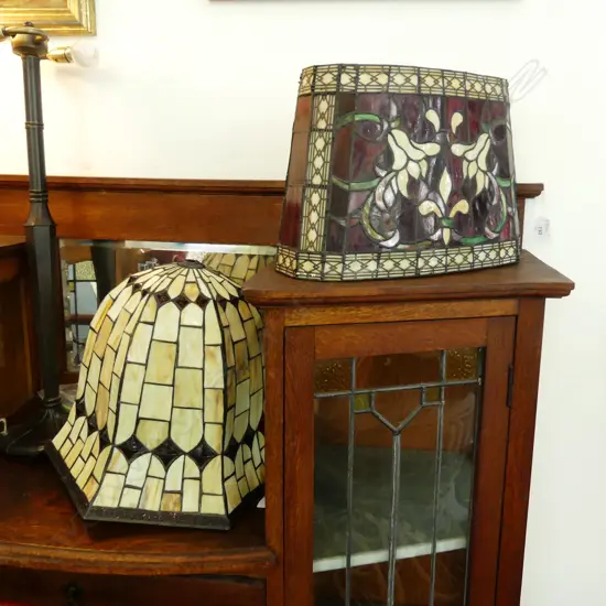TWO LEADLIGHT STYLE LIGHTSHADE’S + ACCESSORIES [ONE IS PENDANT]