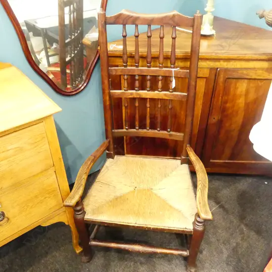 ANTIQUE SPINDLE BACK CHAIR, CANED SEAT