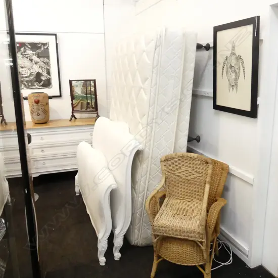 WHITE FRENCH BED FRAME & MATTRESS, MATTRESS SIZE: 1440 x 1820mm