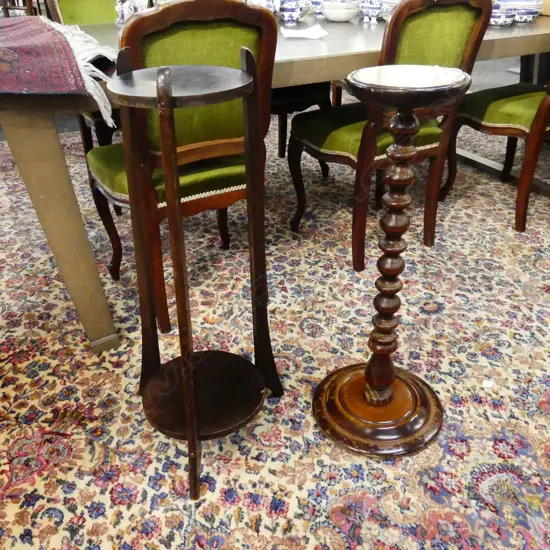 2 VINTAGE WOODEN PLANT STANDS H.810 / 850mm