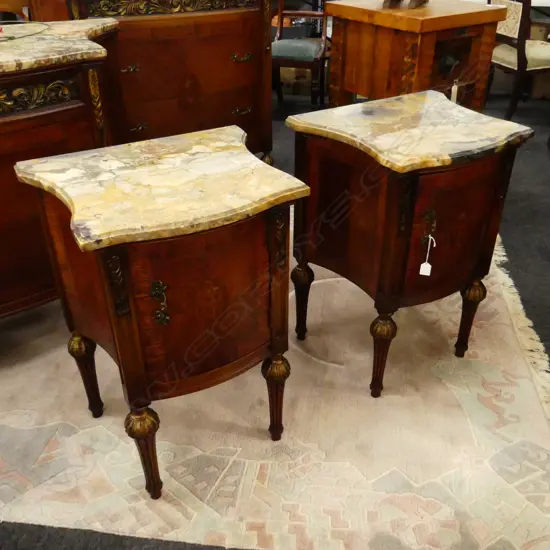PR 20thC ADAM RENAISSANCE BEDSIDE CABINETS - MARBLE TOPS - 525x420x740mm