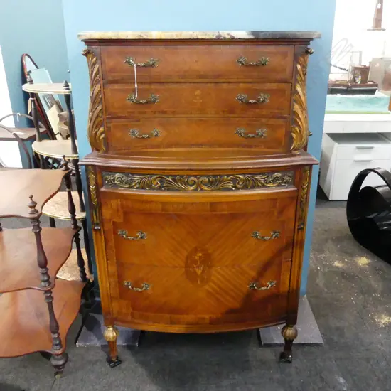 20thC ADAM RENAISSANCE TALLBOY - MARBLE TOP 1060x510x1420mm