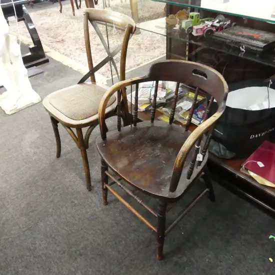 2 CHAIRS: VINTAGE OFFICE CHAIR, DINING CHAIR