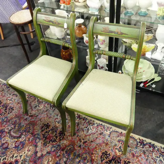 PR OLD GREEN CHINOISERIE SIDE CHAIRS