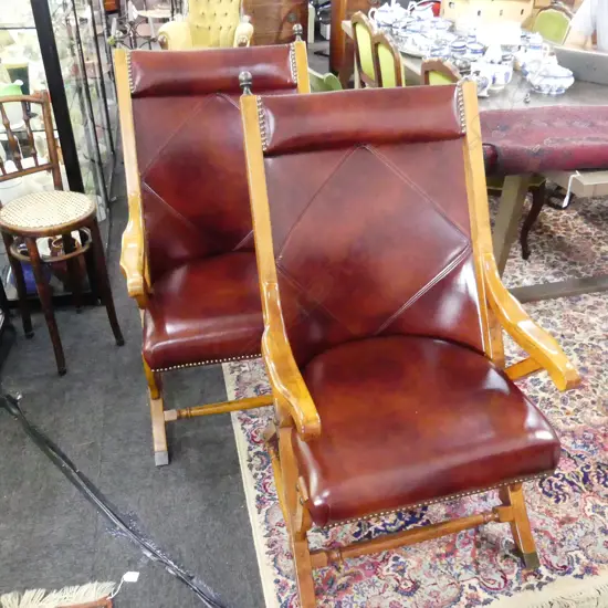 PR LEATHER ARMCHAIRS, WOODEN FRAME