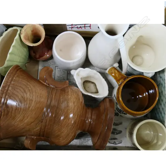 BOX LOT TITIAN VASES MUGS JUGS ETC CHIPS & CRACKS