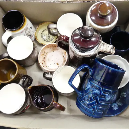 BOX OF ORZEL POTTERY COFFEE POT JUGS MUGS ETC