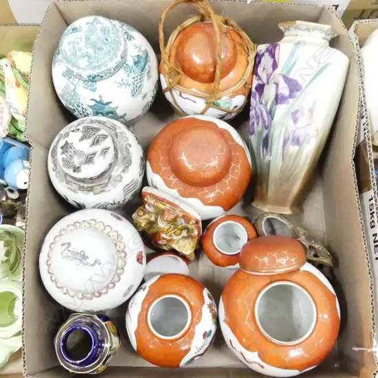 BOX LOT OF 7 GINGER JARS & 5 ORIENTAL PCS