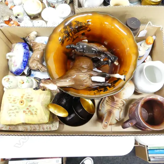 BOX LOT MIXED CHINA & 3 BESWICK HORSES AF