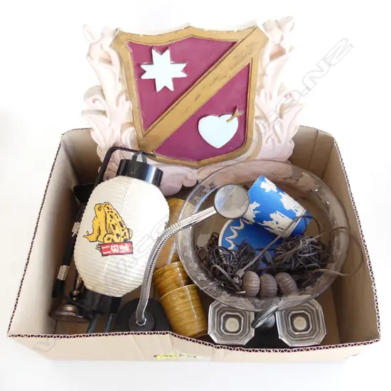 BOX LOT  LIGHT FITTING, MAGNIFIER, PLASTER PLAQUE ETC