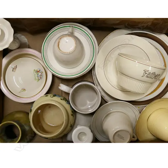 BOX LOT MIXED C/LYNN CHINA VASES PLATES C/S ETC