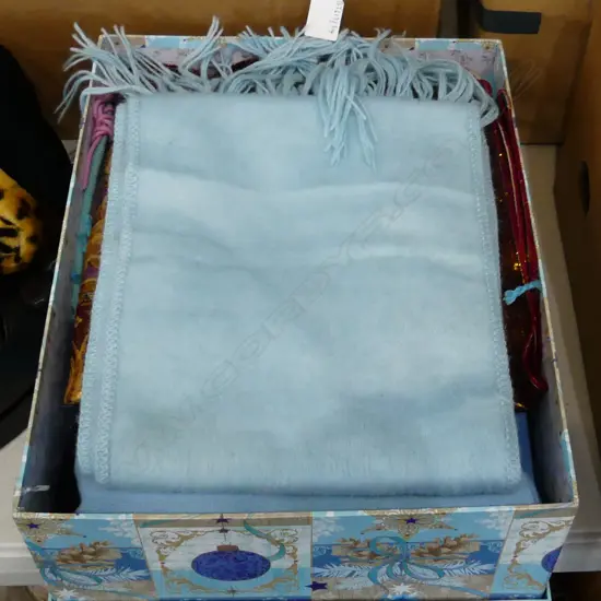 BOX OF WOOL SCARFS ETC
