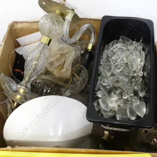 BOX LOT LAMPS & LIGHTS DROPS ETC