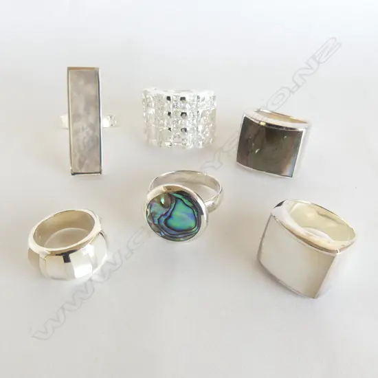 6 SILVER MOP PAUA & CZ SET RINGS