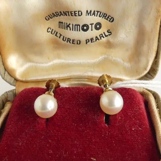 PR 9CT MIKIMOTO PEARL EARRINGS (NOT STAMPED MIKIMOTO) 2.1 gms, w. ORIG. BOX