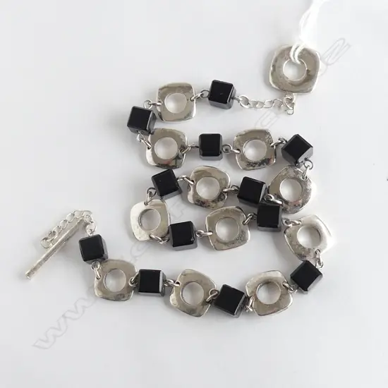 925 STG & BLACK GLASS NECKLACE L.450mm