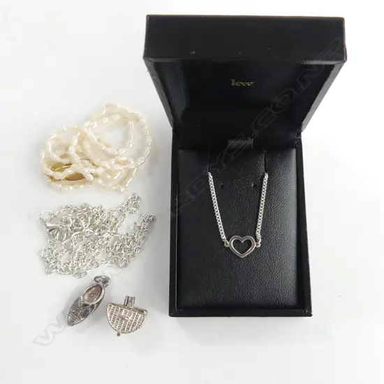 SILVER NECKLACE + 2 CHARMS + KAREN WALKER STG NECKLACE & PEARL NECKLACE