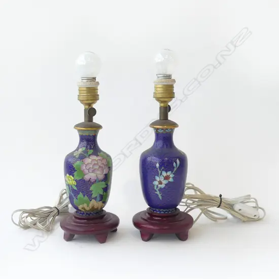 PR VINTAGE CLOISONNE SIDE LAMPS [WORKING] H280MM