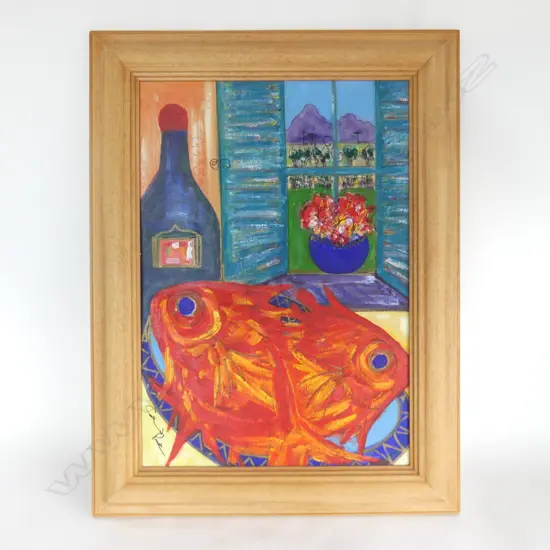 LG SIGNED STILL LIFE, OIL ON BOARD 660x455mm