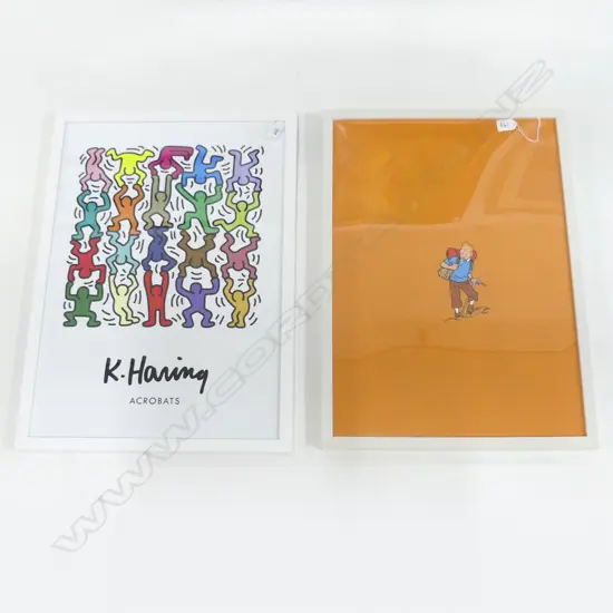 2 PRINTS, TINTIN & K. HARING ACROBATS 580x410mm