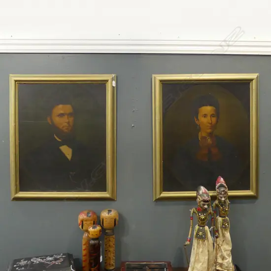 ARTIST UKNOWN, PR MID 19thC PORTRAITS, OIL ON BOARD, 740x600mm