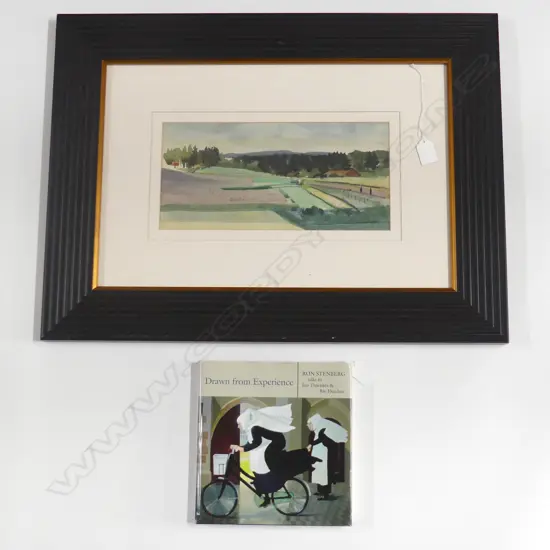 RON STENBERG LANDSCAPE W/C ADELSO SWEDEN 155x320mm + ARTIST SIGNED BOOK 'DRAWN FROM EXPERIENCE'