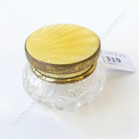 CRYSTAL CONTAINER w. YELLOW GUILLOCHE LID 55mm dia