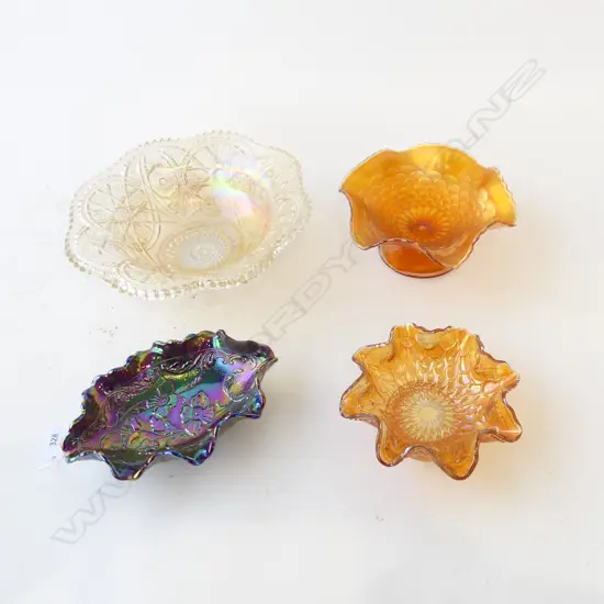 4 CARNIVAL GLASS BOWLS 260mm dia