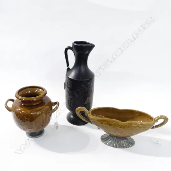 2 TITIAN STUDIOS EGYPTIAN pattern VASES TALLEST H180mm + AQUILA CERAMICS EGYPTIAN JUG H.320mm