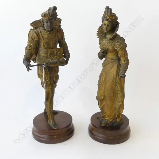 PR ANTIQUE GILDED SPELTER FIGURES IN ELIZABETHAN COSTUME H.410mm