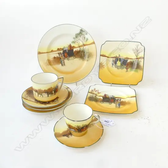 9 ASST. ROYAL DOULTON COACHING DAYS CUPS, SAUCERS & SIDE PLATES