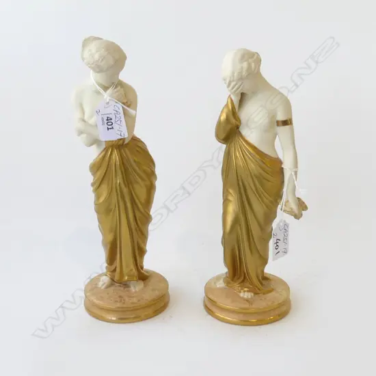 PR ROYAL WORCESTER FIGURINES. 'Joy & Sorrow' decorated in Raphaelesque colours on glazed parian body. 245mm FAULTS