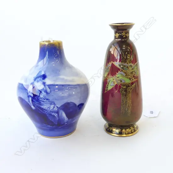 ROYAL DOULTON BLUE CHILDREN SERIES VASE (100x140mm) & DEVON 'LUSTRINE' VASE WITH BUTTERFLY DECORATION ON ROUGE BACKGROUN