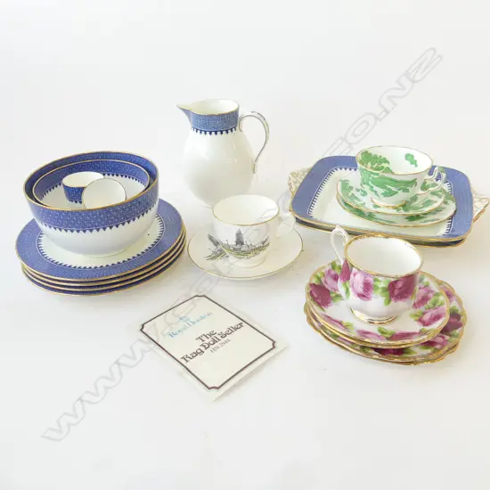 ASST. CHINA; 11 PCE WEDGWOOD, GREEN DRAGON TRIO, NZ CENTENNIAL C/S, 5 PCES R. ALBERT