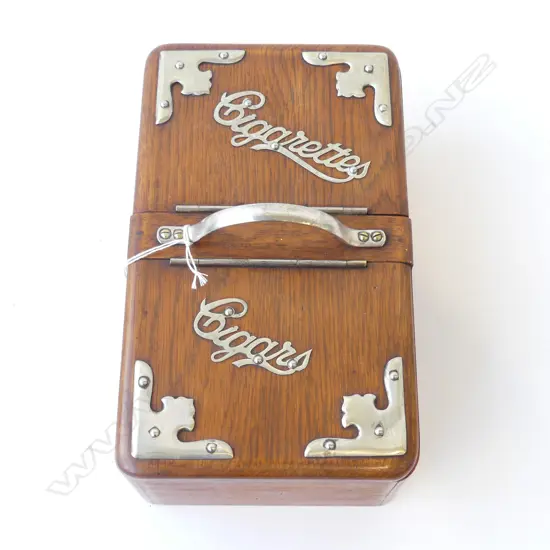 VINTAGE OAK CIGARETTES & CIGARS CONTAINER W.250mm.
