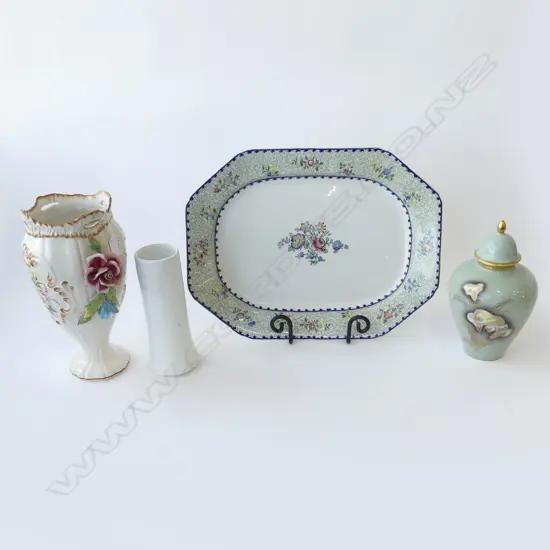 **RTV** 4 PCES; ASHET 365x490mm, BASSANO VASE H.320mm, PETER COLLIS VASE, GERMAN LIDDED URN