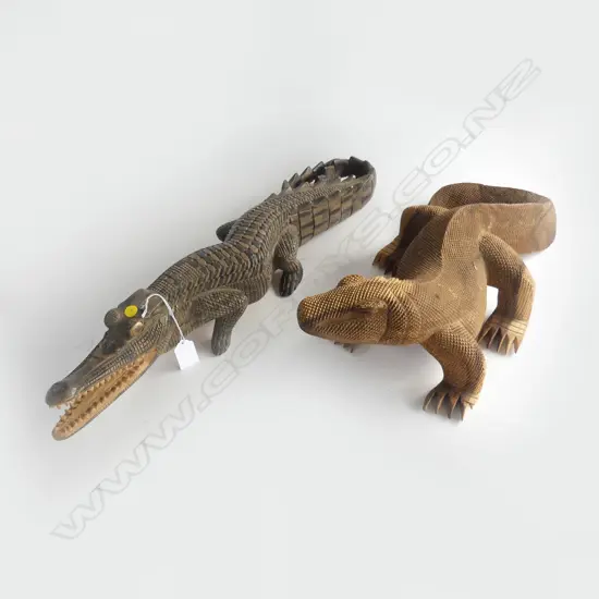 CARVED WOOD CROCODILE L390MM & CARVED WOOD KOMODO DRAGON L510MM