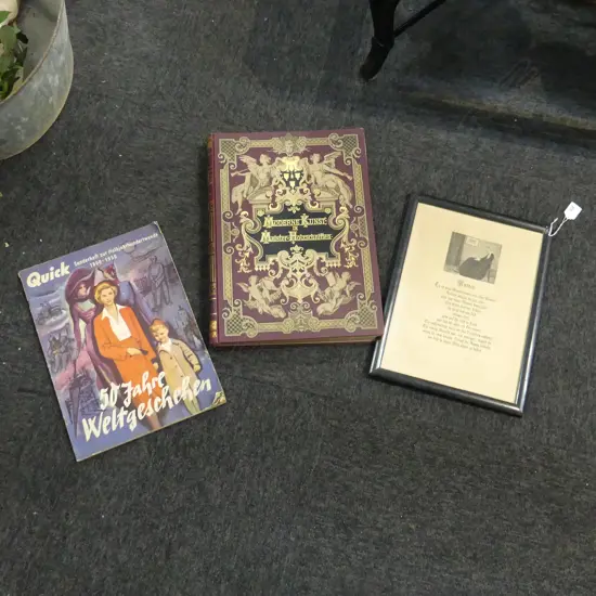 3 GERMAN PCES; LG LATE 19thC BOOK OF PRINTS 'MODERNE KUNST IN MEISTER-HOLZSCHNITTEN' H.415mm, 1950 MAGAZINE, MUTTER POEM