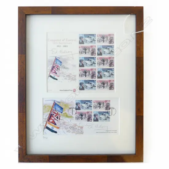 2 FRAMED EVEREST FIRST DAY COVERS SIGNED BY ED HILLARY 405X325mm overall