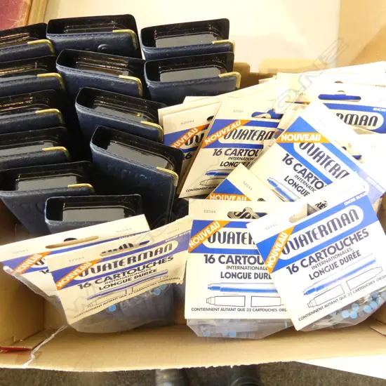 WATERMAN12 NAVY PEN CASES & EIGHTEEN PACKETS OF 16 BLUE INK CARTRIDGES