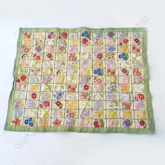 FABRIC PANEL MADE FROM 120 MACHINE EMBROIDERED FLORAL CIGARETTE CARDS 550x440mm 